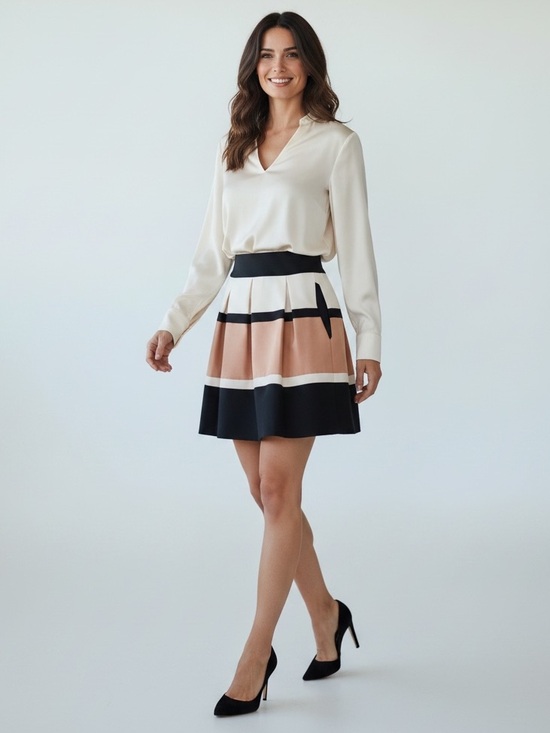 Anthropologie Dresses & Skirts - Anthropologie Striped A-line Mini Skirt Tan Black White